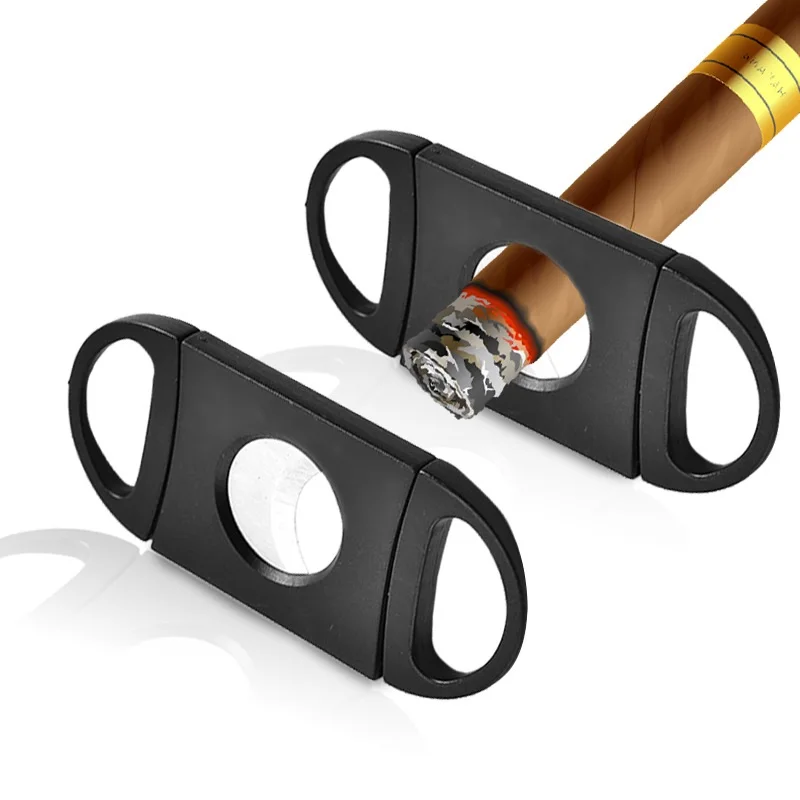 100Pcs Plastic Stainless Steel Cigar Cutter Pocket Small Double Blades Cigar Scissors Black Cigar Knife Smoking Accessories