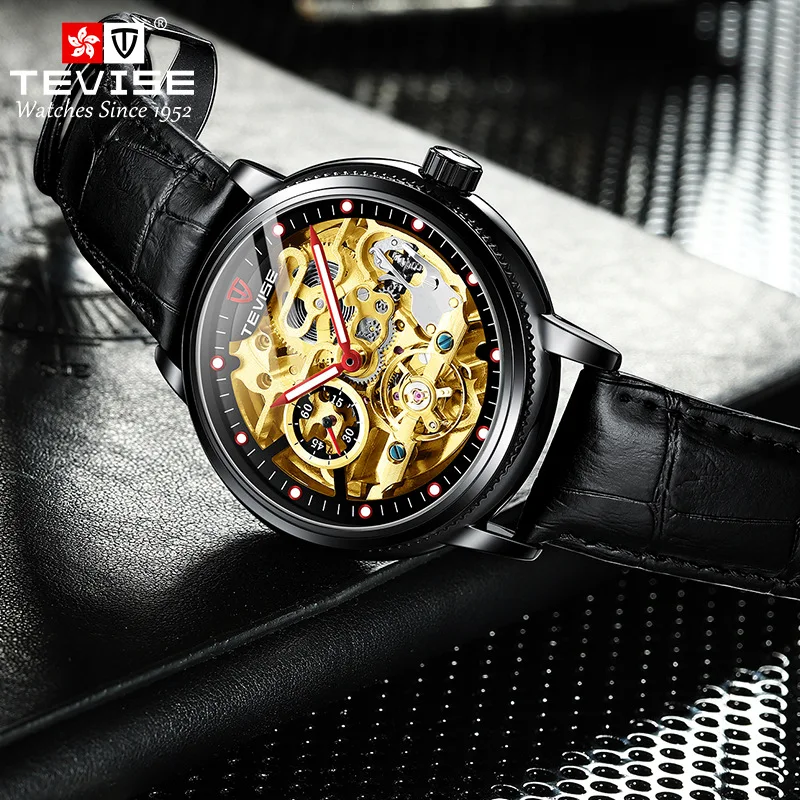 

2021 new Men fully automatic mechanical watches skeleton waterproof Leather strap Wristwatch luminous fashion business man Watch