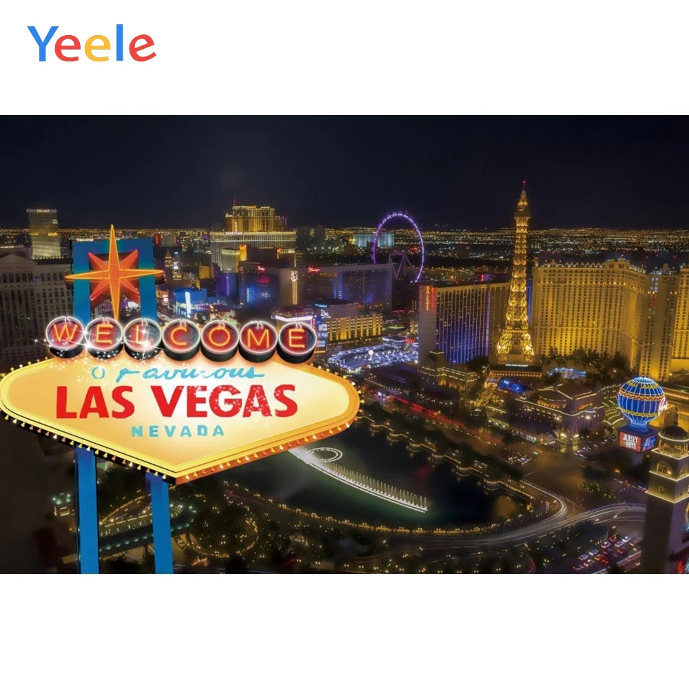 

Yeele Welcome To Las Vegas Party Background City Street Backdrop for Photography for Photo Studio Photophone Custom Vinyl Banner