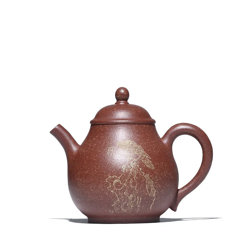 |Yixing Zisha teapot, famous teapot by hand, kungfu tea set, original ore, fish roe mud, carved pear shape