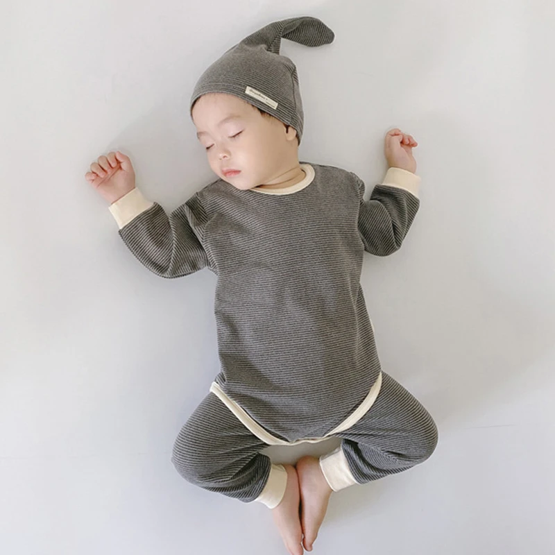 

IYEAL Spring Infant Boys Cotton Long Sleeve Bodysuit + Long Pants + Hat Newborn Baby Clothing Toddler Girls Clothes 3pcs/set