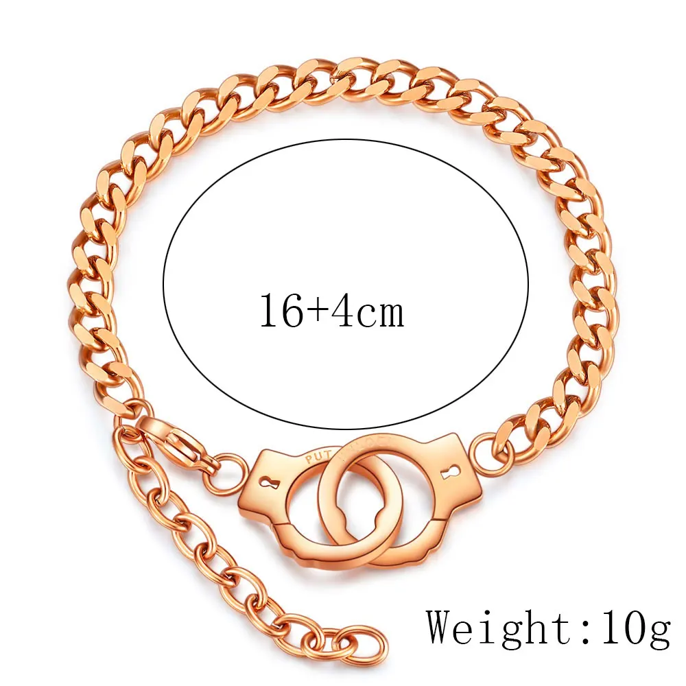 Fashion Couple Bracelet Handcuffs For Women Men Stainless Steel Gold Color Chain Bracelets Accessories Jewelry Wholesale