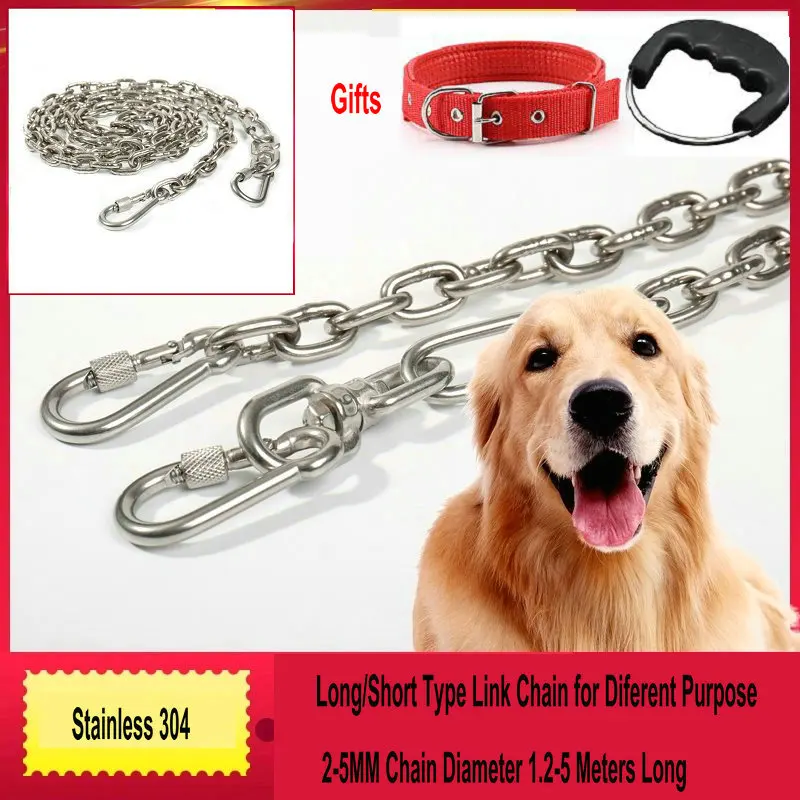 HQ LC01 100% Stainless Steel 304 Link Chain Dog Leash Pet Dogs Lead Leash Collar 2-5MM for Small or Large Dogs