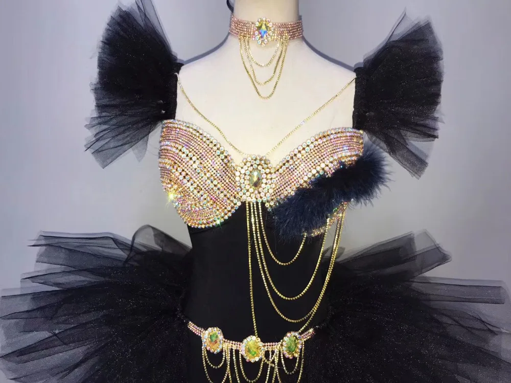 Women nightclub bar birthday skirt sexy sparkly black dress stage dance show wear