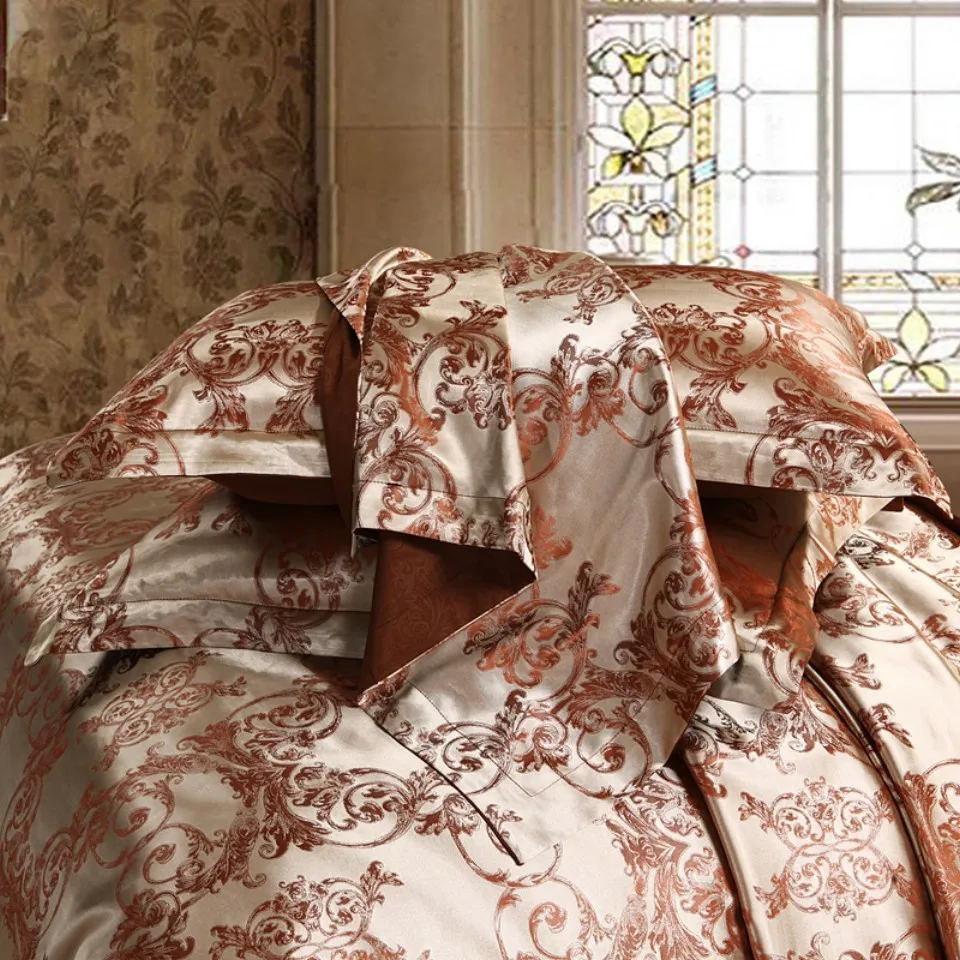 Satin Jacquard Bedding Set Luxury Bed Linens European Style Duvet Cover Queen King Size For Adults