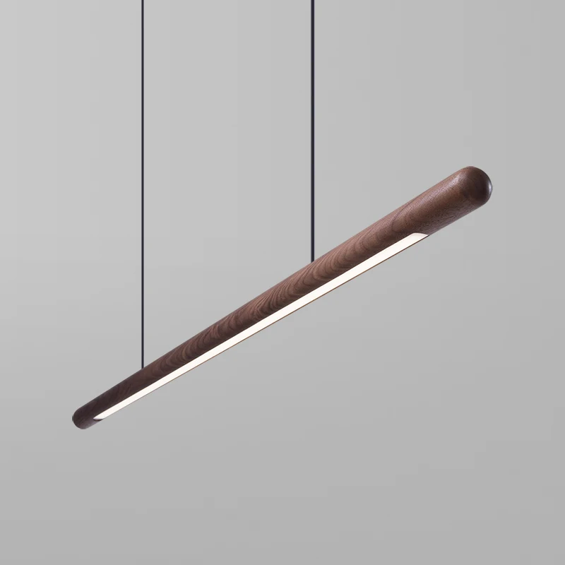 Solid Wood Hanging Lamp Nordic LED Wood Pendant Light Modern Table Long Linear Light Round Hanging Fixtures for Kitchen Island