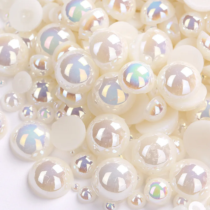 AB Color 10g/Lot Mixed Size 3-10mm Imitation Pearl Beads Half Round Flatback For Jewelry Nail Making DIY Accessories