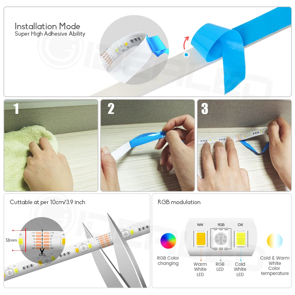 RGB + wtc dom inteligentny zigbee listwy świetlne LED RGBWW 12V RGB + zimny biały + ciepły biały zmiana koloru wodoodporny 6 drutu w pełnym kolorze