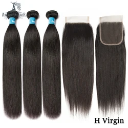 Extensión de cabello humano virgen sin procesar, mechones de pelo doble dibujado con cierre, 4x4 pulgadas, peruano, liso