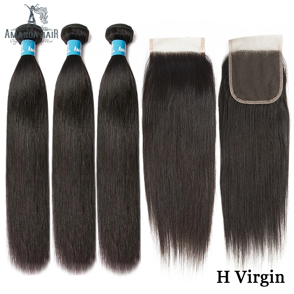 Amanda Double Drawn Hair Bundles with Closure 4x4