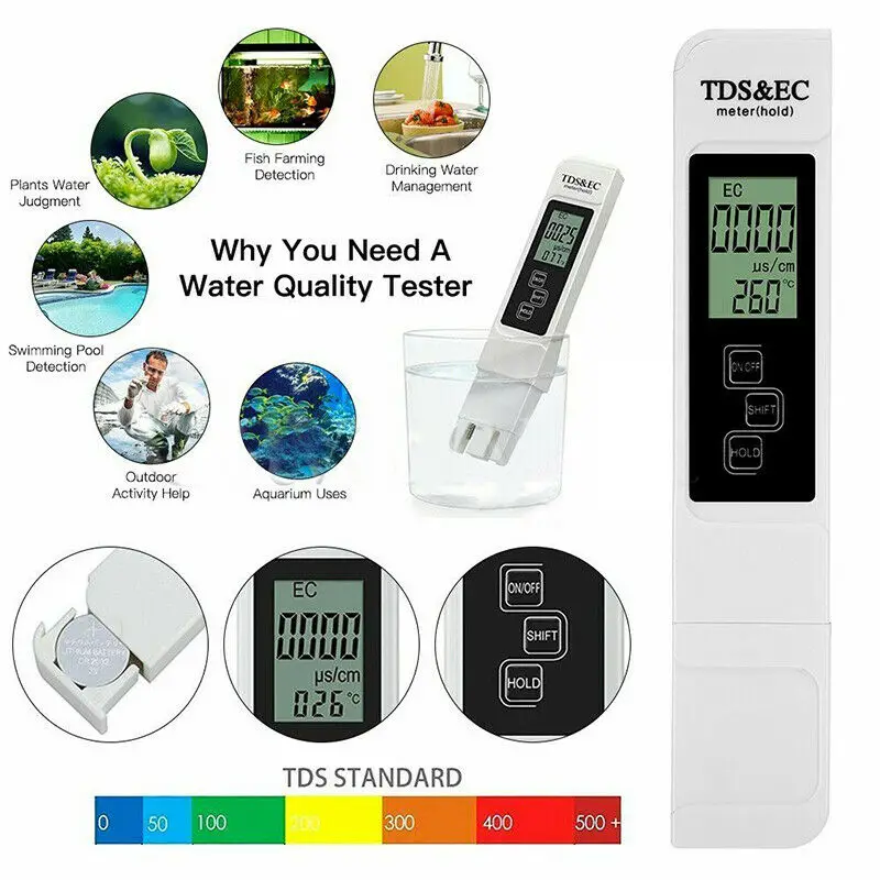 Acquario elettrico della penna della prova dell'acqua di coltura idroponica del Tester di TDS/EC/PH di Digital (3 pz/set)