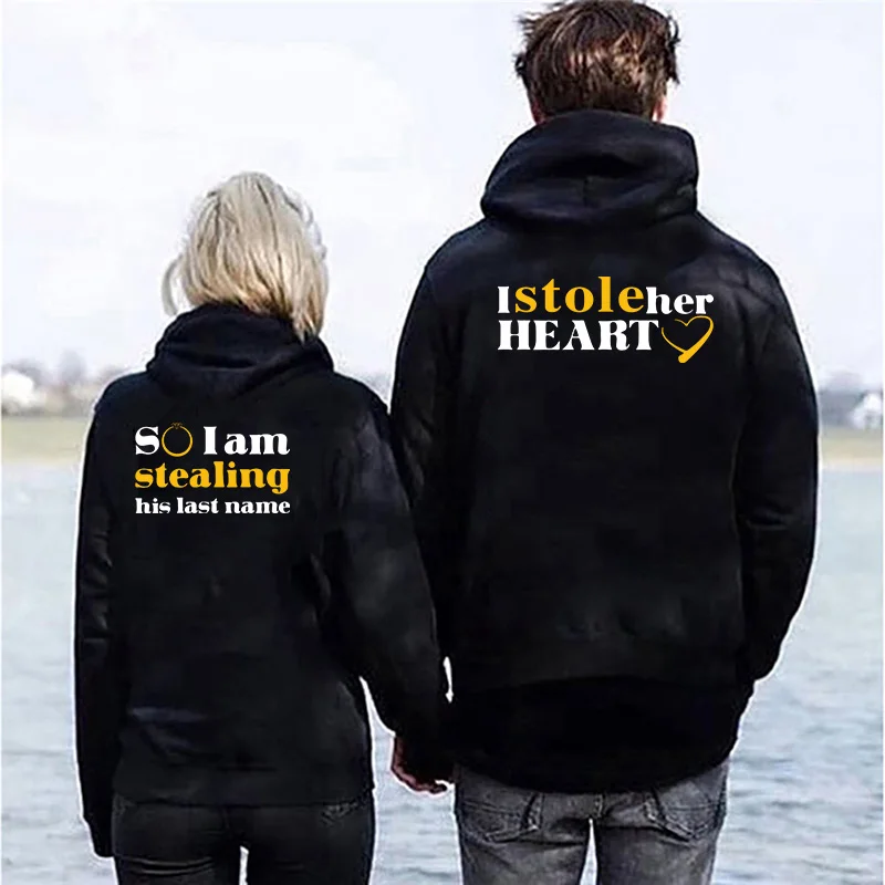 Women Men Full Sleeve Pullover I STOLE HER HEART Autumn Winter Hooded Sweatshirts Streetwear Christmas Couple Hoodie Lover's