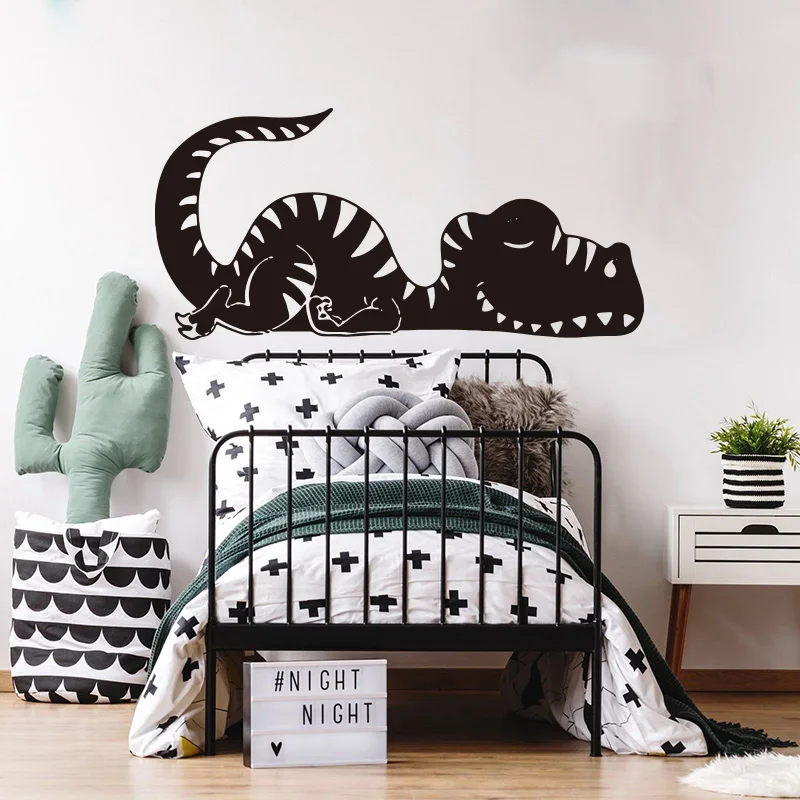 Duży śpiący dinozaur naklejka na ścianę zwierzę kreskówka świat jurajski Park Dino t-rex naklejka pokój dziecięcy sypialnia Vinyl Decor D2300