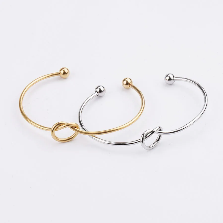 Fnixar Heart Knot Bangle Stainless Steel Open Cuff Wrist Bangles 2mm Thickness DIY Initial Letter Knot Banglle 10 piece/lot