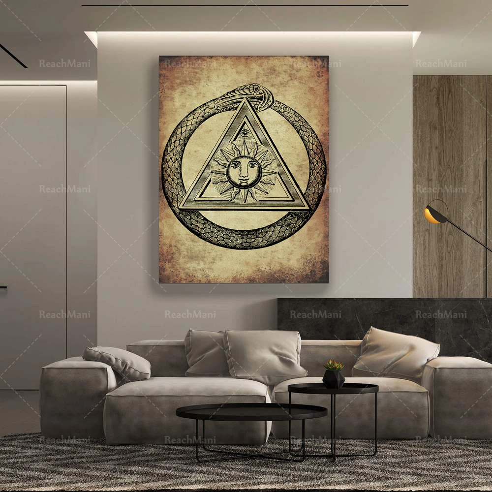 Ouroboros Snake Magick Triangle Poster, AlchemyOccult Print, Hermetic Decor, Ancient Art Print, Magick Decoration