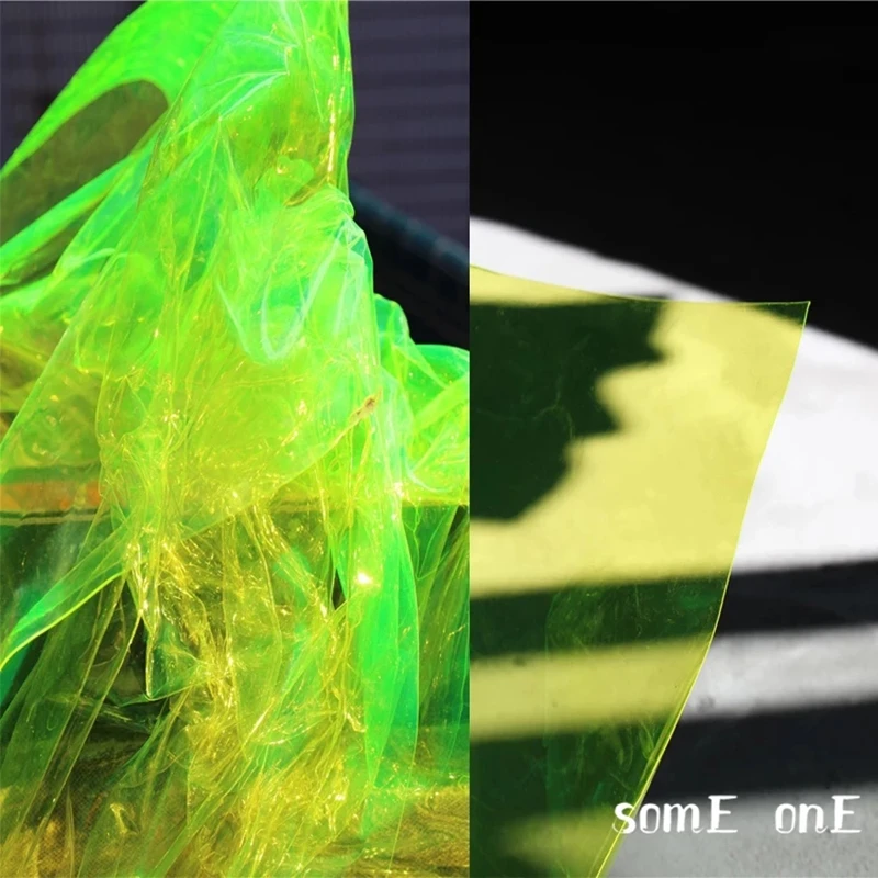 0.1mm TPU Fabric Fluorescent Green PVC Liquid Plastic Film Waterproof DIY Crystal Bags Decor Raincoat Clothes Designer Fabric