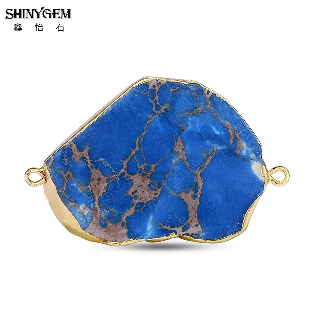 ShinyGem Random 20-40mm Irregular Jaspers Stone Connector Charms Gold Plating Chakra Natural Gem Pendant For DIY Jewelry Making