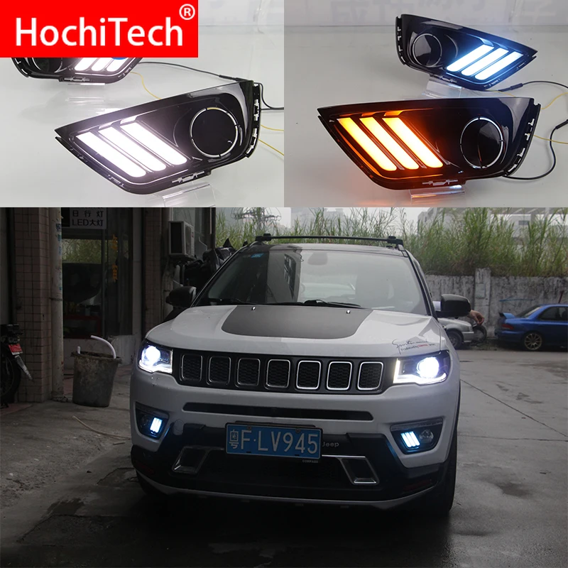 

led dr daytime running light for Jeep Compass 2016 2017 2018 2019 with Dynamics moving flash turn signal and blue night light