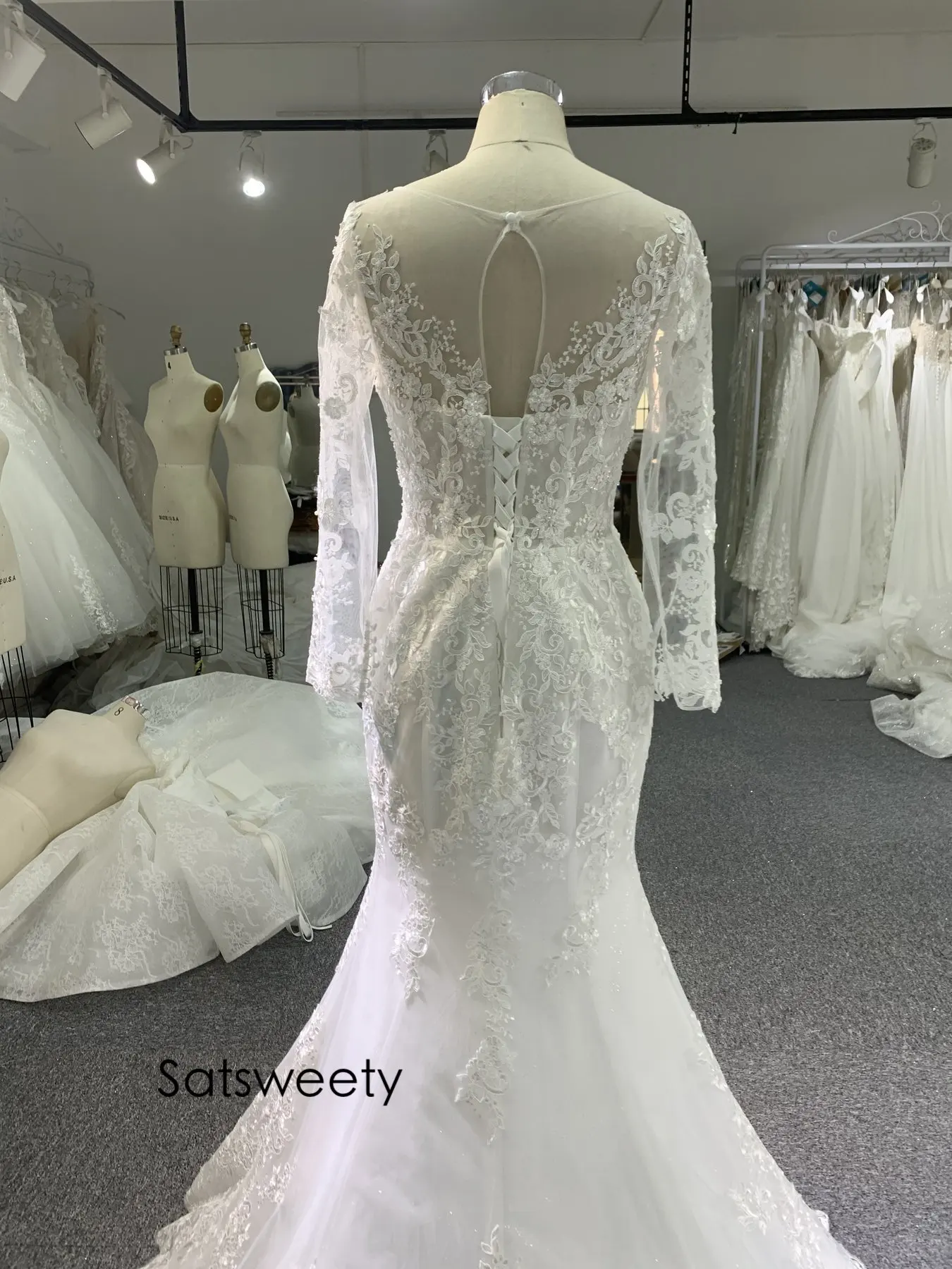 Foto reali abito da sposa a maniche lunghe 2021 abiti da sposa a sirena con perline abito da sposa personalizzato Vestido de Noivas