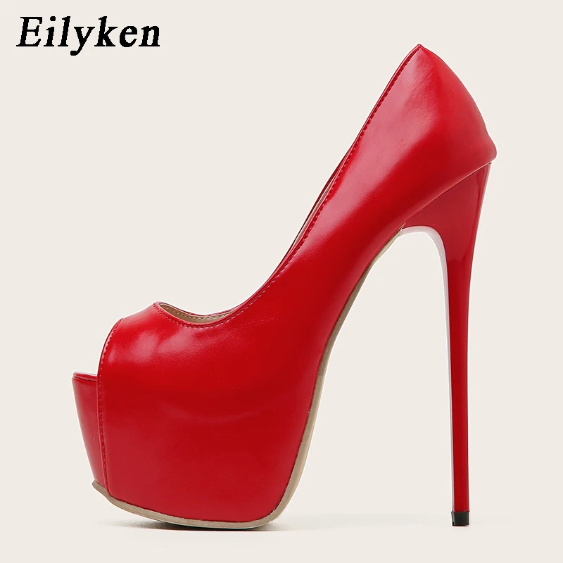 Eilyken Sexy Red Platform Pumps Women Ultra High Stiletto Heels 17CM Peep Toe Party Bride Wedding Shoes size 35-42