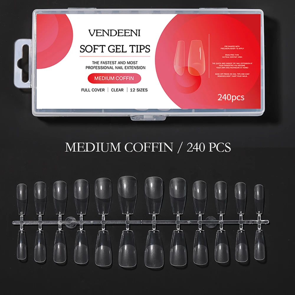 Vendeeni 240 قطعة غطاء أبيض واضح كامل الاكريليك الباليه نعش الفرنسية أظافر صناعية نصائح وهمية أظافر تلميح مانيكير تمديد أداة