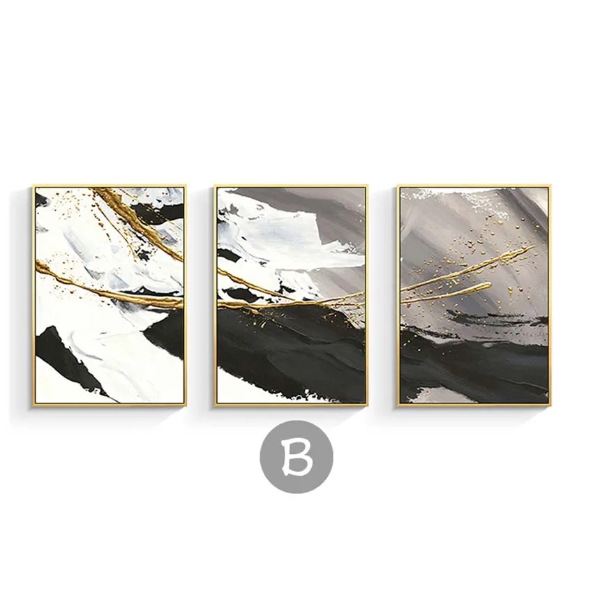 Nordic style 3 pieces combination Handmade oil painting abstract black and white landscape wall home decoartion for living room