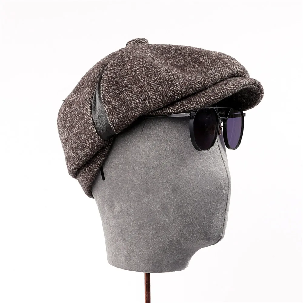 

Fashion Wool Leather Newsboy Caps Mens Herringbone Women Men British Painters Hat Soft Autumn Winter Cap Hats Casquette