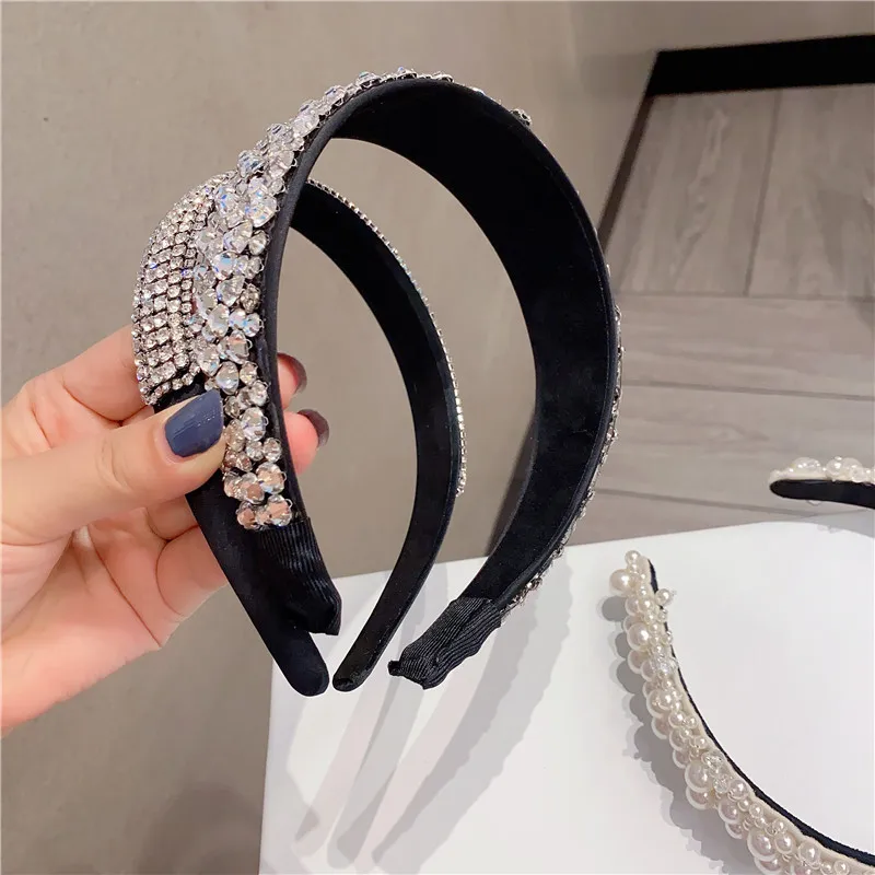 Fashion Lace Big pearls Hair Hoop Headband Hairband for Women Girls Shining Hair Band Hair Accessories 2018 New