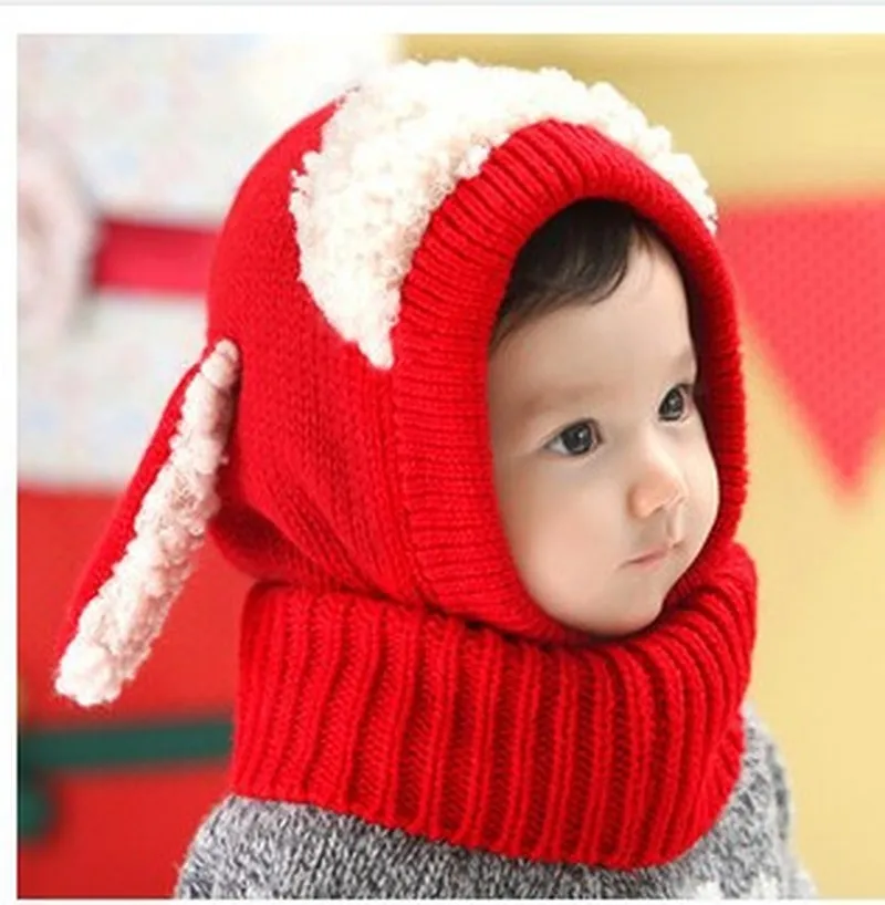 

New Warm Winter Crochet Baby Hat for Girls Boys Cute Animal Dog Shaped Siamese Wool Hat Lovely Ear Cashmere Shawl Hat Baby