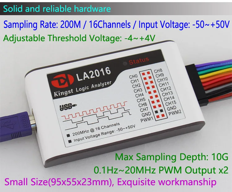 Kingst LA2016 USB Logic Analyzer 200M max sample rate,16Channels,10B samples, MCU,ARM,FPGA debug tool, English software