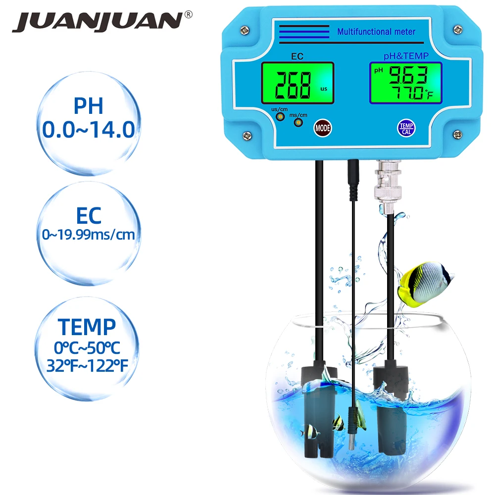 PH-2981 PH Meter 3 in 1 PH/TEMP/EC Meter Online Multi-parameter Water Quality Tester EC Detector Conductivity Monitor for Pool