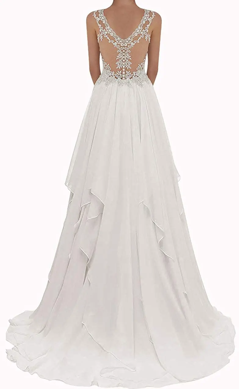 Hochzeit Kleider für Frauen 2020 Spitze Appliques Sleeveless Strand Brautkleider Open Back EINE linie Vestido De Noiva