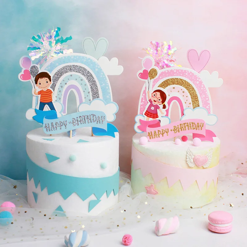 Buon compleanno bambini adulto Cake Topper stelle luna arcobaleno palloncino cuore ragazzi ragazze Cupcake Topper cottura Decor bandiera del partito