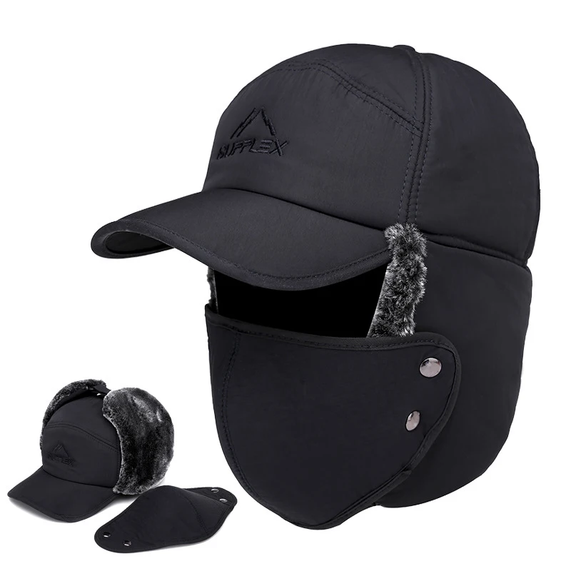 Chapeau de bombardier thermique pour hommes, Protection du visage et des oreilles, coupe-vent, chaud, Ski en plein air, Plus velours épais, papa,