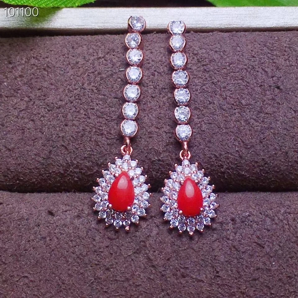 KJJEAXCMY fine jewelry 925 sterling silver inlaid natural red coral earrings trendy girl new eardrop support test