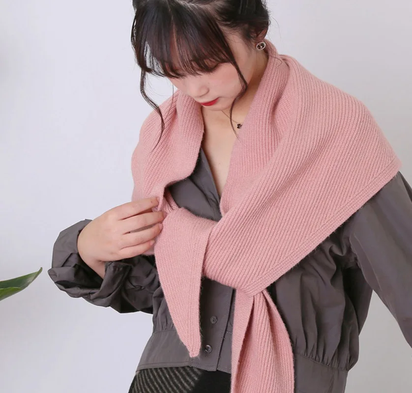 New Korean Triangle Knit Scarves for Women Outdoor Solid Color Warm Shawl Creative Double-Sided Wear Knotted Shawl Gift Scarf