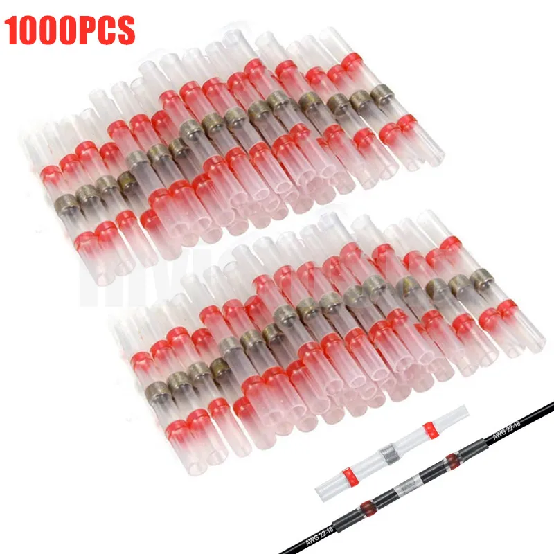 

1000/500PCS Waterproof Solder Seal Sleeve Splice Terminals Heat Shrink Electrical Wire Butt Connectors AWG 22-18 Kit