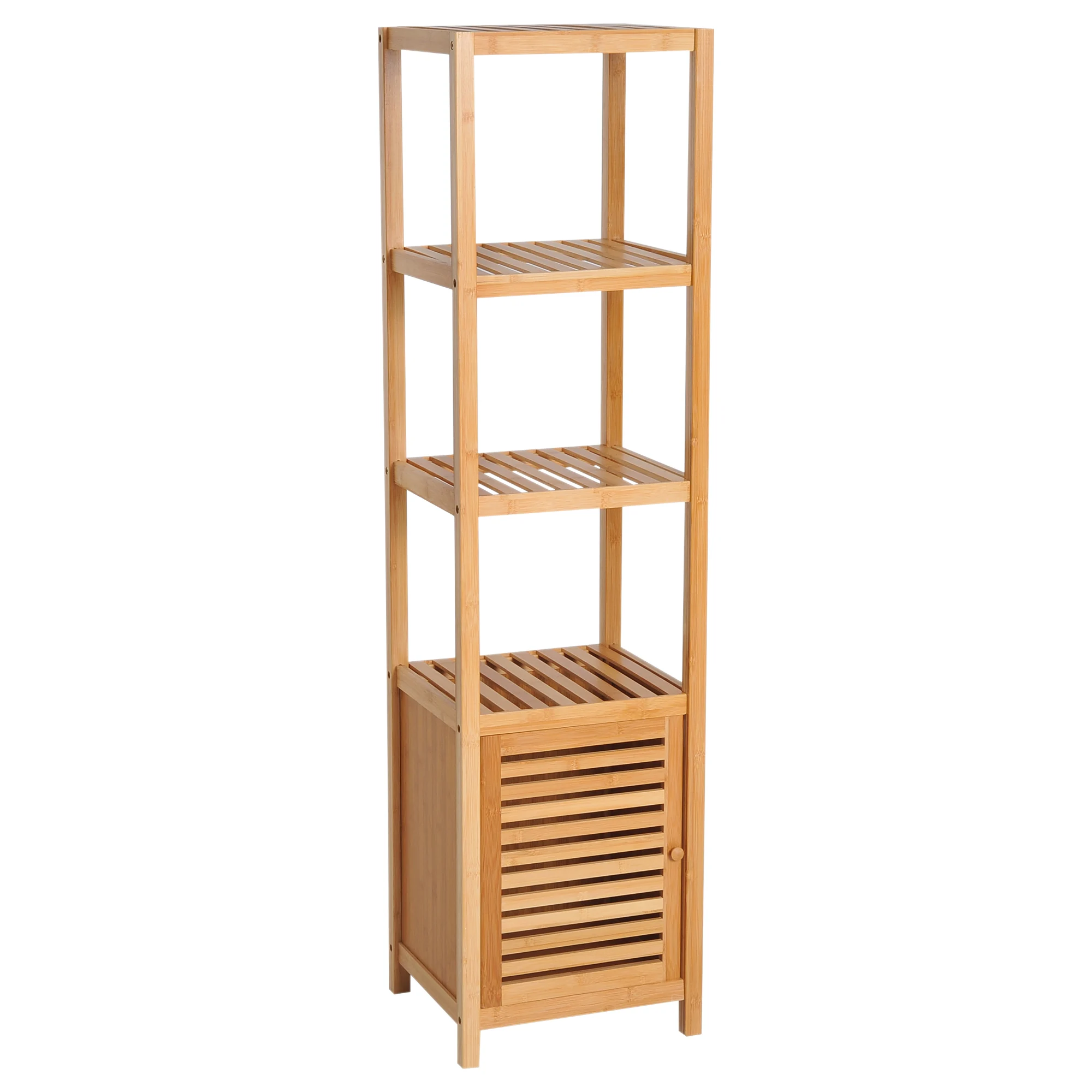 HOMCOM bamboo bathroom shelf high cabinet bookcase organizer 4 levels 1 door 36x33x140cm