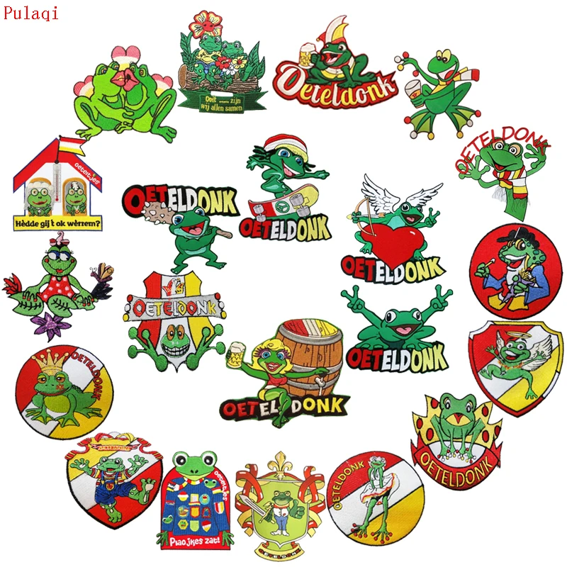 Pulaqi Oeteldonk Emblem Emblems Full Embroidered Frog Carnival For Netherland Iron On Embroidered Clothing Patches For Clothing