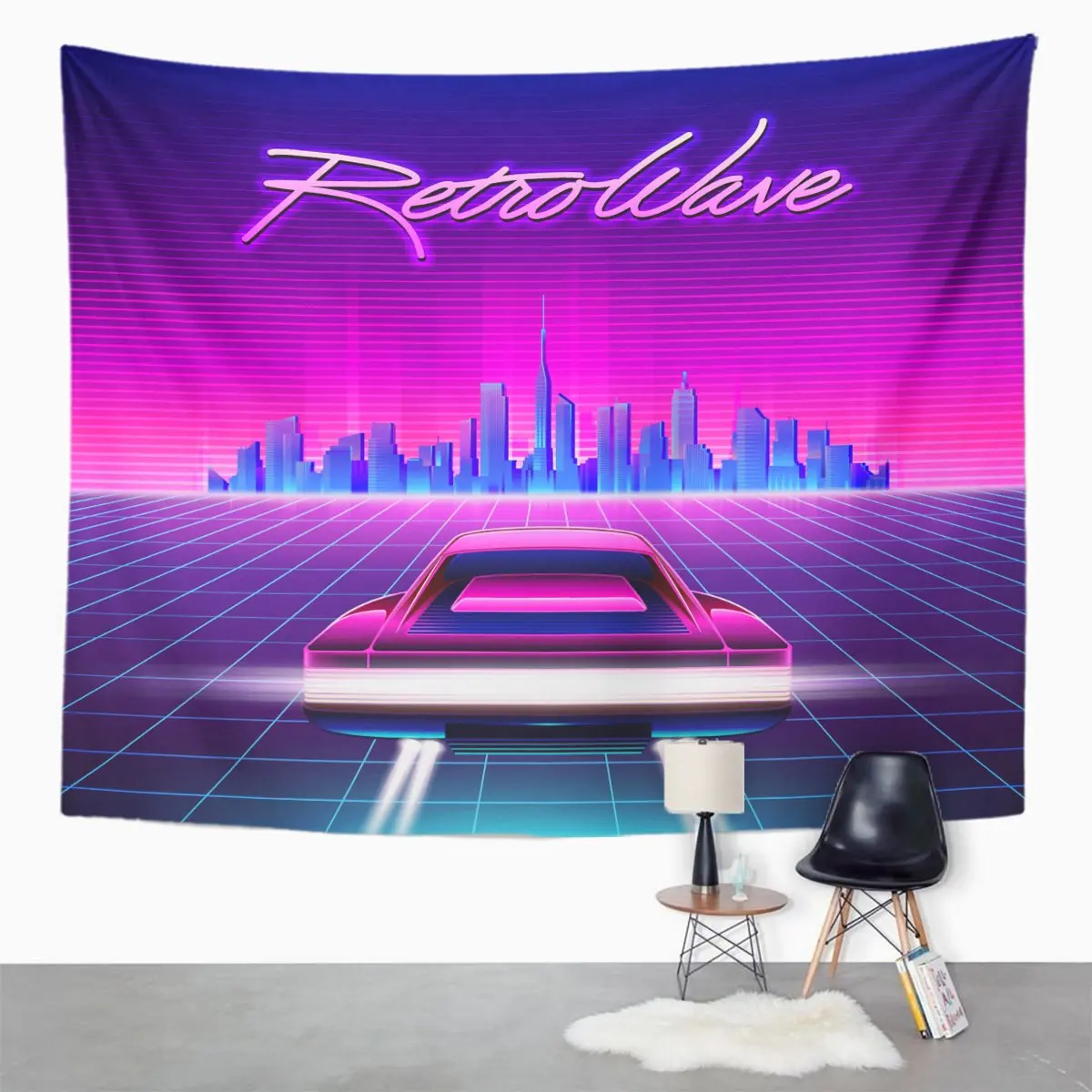 80S Retro Sci Fi Futuristic Synth Wave in 1980S Home Decor Tapestry Wall Hanging for Living Room Bedroom Dorm 50x60 Inches