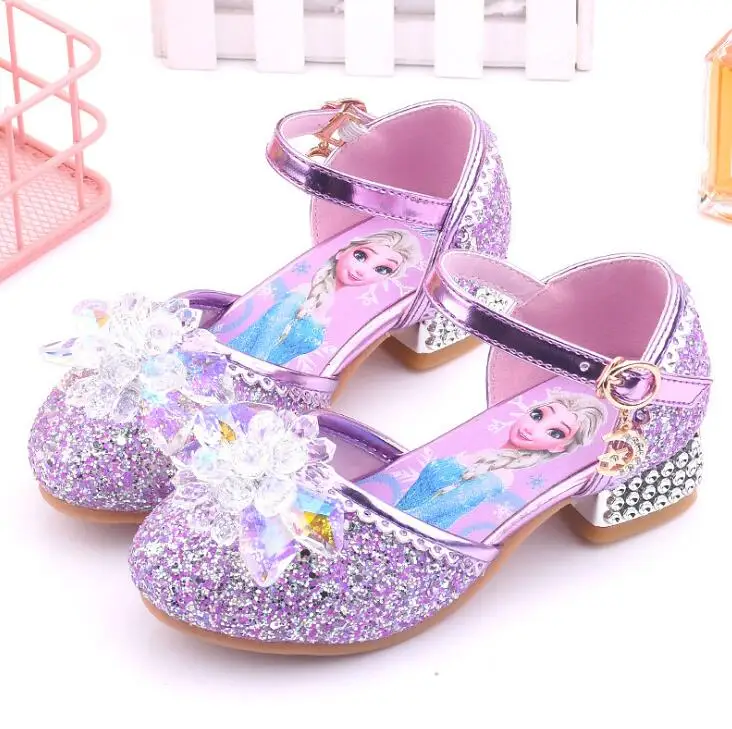 Disney Frozen Elsa Sandals Girls High Heel Shoes Princess Dance Shoes for Baby Girls Fashion Crystal Shoes Pink Blue