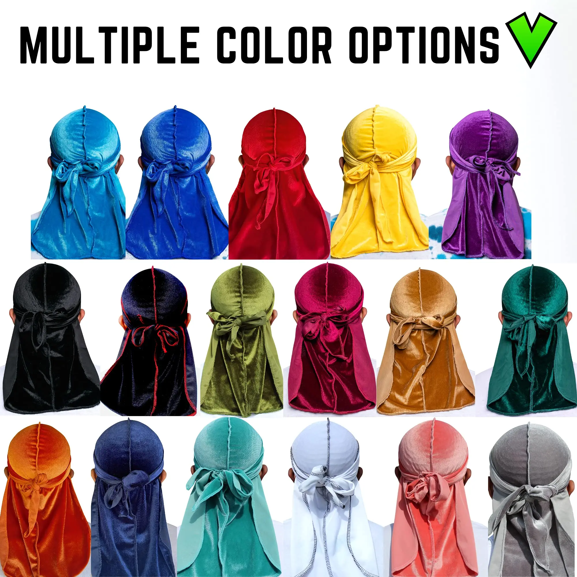 Gorro de satén de tela Durag de terciopelo Superior para adultos, accesorios para el cabello, múltiples colores, turbante, sombreros, correas largas