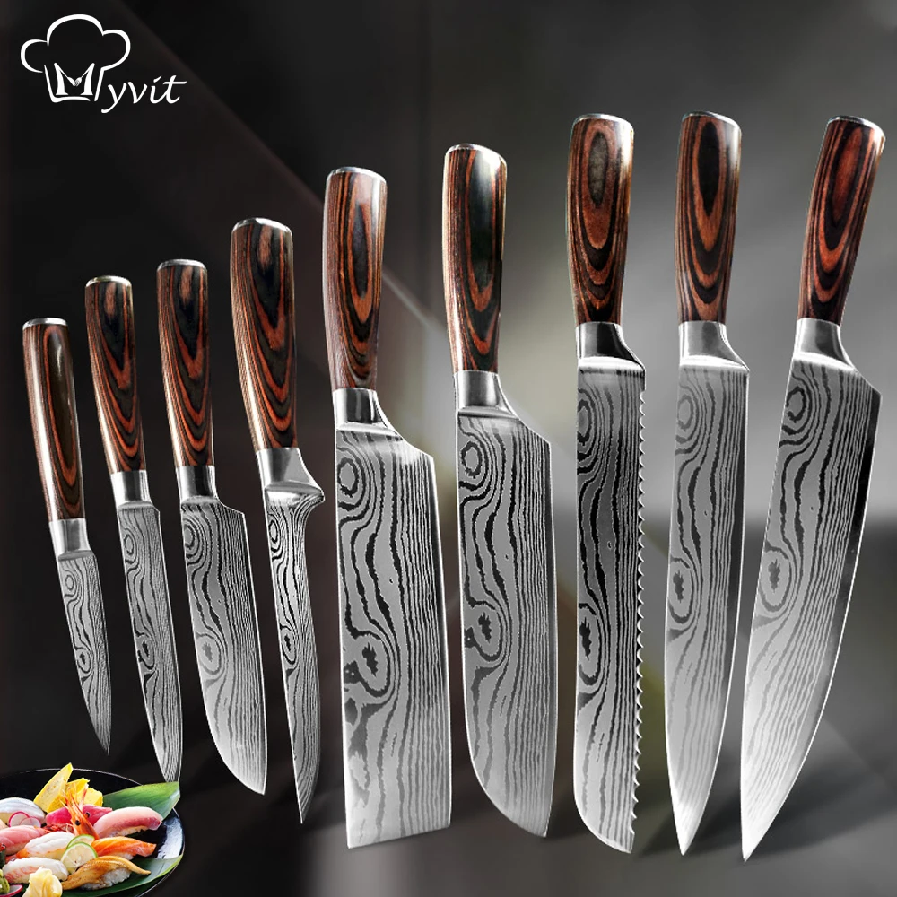 Kitchen Knives Japanes Chef Knives 7CR17 440C High Carbon Stainless Steel Damascus Drawing Gyuto Cleaver Slicer Santoku Knife