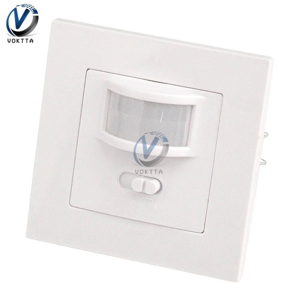 LED PIR Motion Sensor Switch Recessed IR Infrared Auto Control ON/Off Wall Switch Adjustable Time Delay Switch for Home