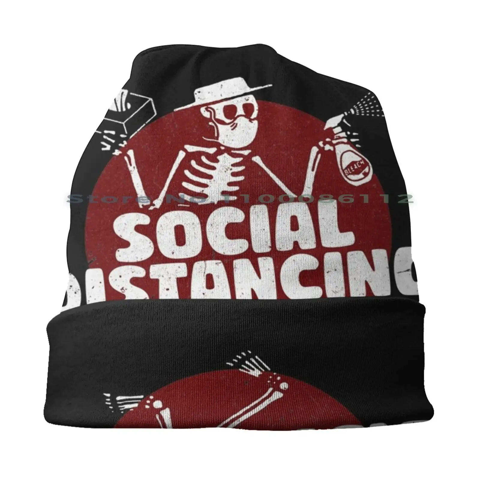 Social Distancing Dancing Skeleton Beanies Knit Hat Skeleton Music Distortion Rock Social Blackrabbit33 Dancing Brimless