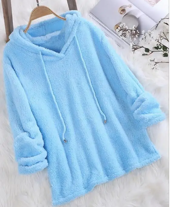Artı boyutu 5XL 2022 sonbahar kış kadın rahat katı uzun kollu kazak uzun kollu peluş kalın sıcak Hoodies kazak