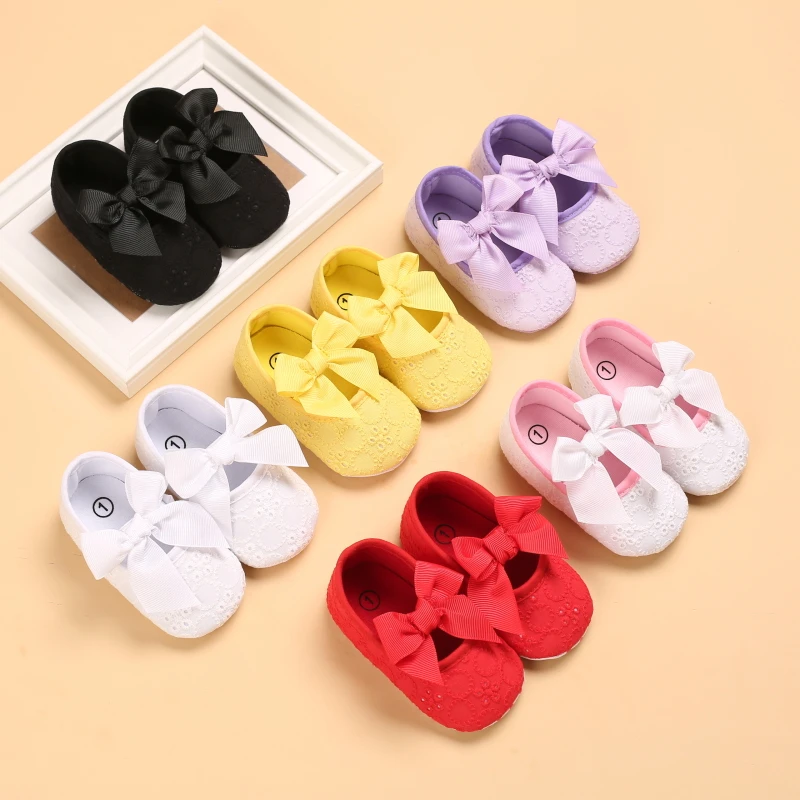 Newborns 0-18 Months Cute Bow Spring And Autumn Style Comfortable Flat Shoes Do Not Drop Shoes Baby First Walking Shoes