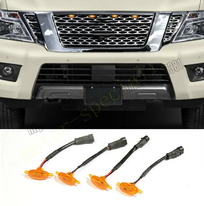 

NEW For Nissan Armada 2017-2021 Grille LED Amber Light Raptor Grill Trim Cover 4PCScar accessories