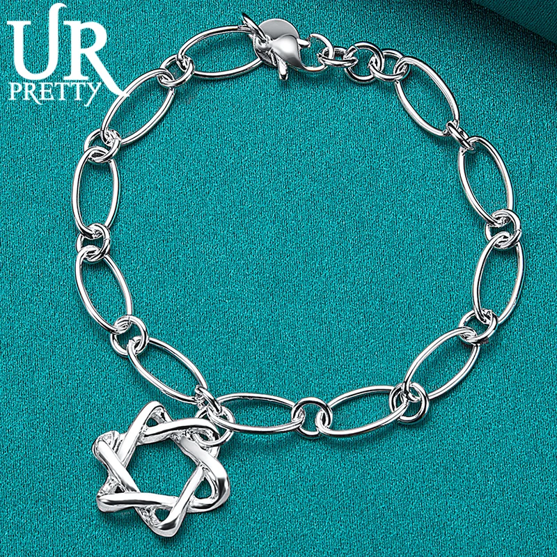 

URPRETTY 925 Sterling Silver Star Pendant Chain Bracelet For Women Wedding Engagement Party Fashion Jewelry