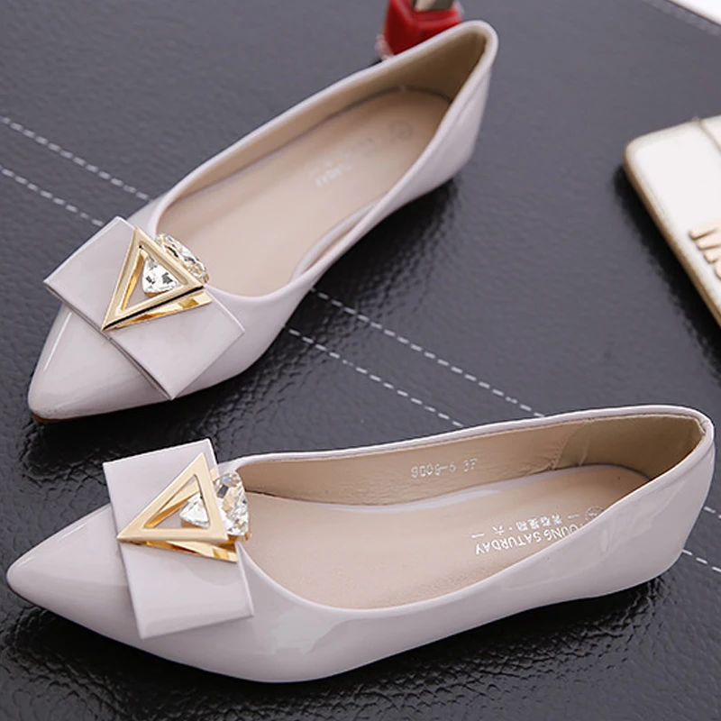 Patent Leather Women Flat Ballet Shoes Pointed Toe Flats Shoes Elegant Lady Shoes soft bottom Single shoes Big Size 45